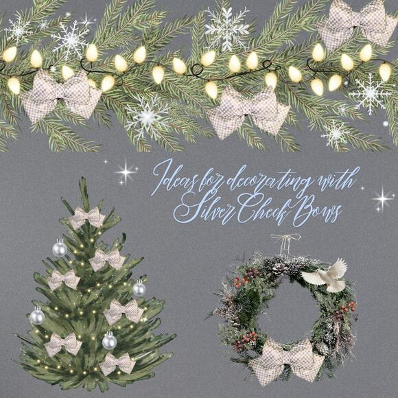 MacKenzie Childs Sterling Check Bow - Size Small 8 x 6.75", Silver Gray White - Picture 4 of 10